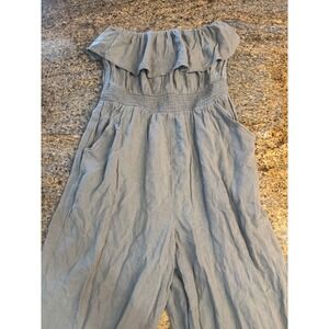 American Eagle Outfitters Dusty Blue /Gray Smocked Ruffle Strapless Jumpsuit S